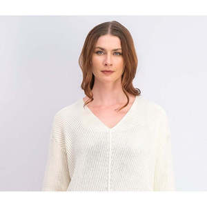 Maglione da Donna Charter Club in Cotone Testurizzato con Scollo a V, Bianco, Taglia Small - Lavorazione a Treccia Casual per Inverno e Autunno, Caldo e alla Moda - Product Image 3