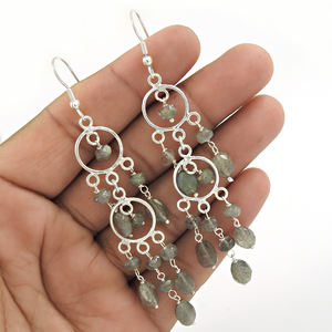 Natural Labradorite Gemstone 925 Sterling <b>Silver</b> Beaded <b>Earrings</b> for Woman Girls Classic Look <b>Dangle</b> <b>Earring</b> Bohemian Jewelry - Product Image 4