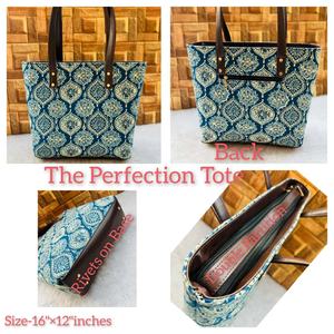 Natural Cotton Printed Cotton <b>Tote</b> With PU and Double Partition With Back <b>Zip</b> Pocket Essential for Daily Life & Professional Use - Product Image 4