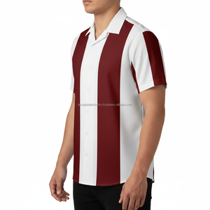 Camisa Casual de Verano para Hombre, Color Granate y Blanco, Cuello Cubano, Transpirable, Estilo Retro, con Botones - Product Image 3