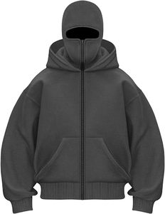 Sweat à capuche en polaire coupe-vent d'hiver avec design de double chapeau brodé, masque ninja, 100% coton, vêtements de sport unisexe, coupe régulière, surdimensionné - Product Image 1