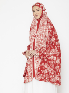 Hijab con estampado Floral rojo encantador de Namaz Dupatta de estilo étnico indio de la mejor calidad para mujeres y niñas, rayón suave, musulmán tradicional - Product Image 3