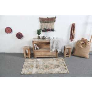 พรมตุรกีขนาดเล็ก 2.3x4 ฟุต พรมขนสัตว์โมร็อกโกสีเบจวินเทจ - Product Image 3