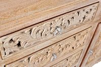 Buffet rustique en teck massif sculpté à la main, écologique, durable, design floral, sablé, meuble vintage pour chambre à coucher