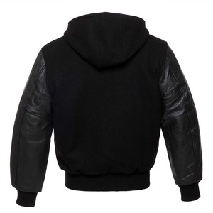 High Quality Custom Leather Sleeves and Wool Body Unisex Vintage Letterman Varsity Bomber Baseball Hoodie with Zipper Closure - Product Image 2