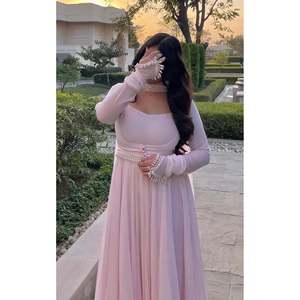 Robe Anarkali rose en tissu chiffon, style conte de fées, coupe trapèze - Product Image 3