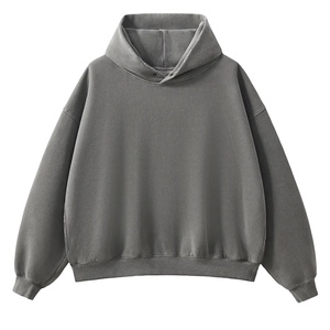 Sweat-shirt ample lavé de haute qualité, coupe courte, en molleton, avec logo personnalisé pour homme, à capuche, pour l'automne et l'hiver, uni, teint - Product Image 1