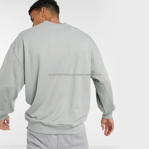 Streetwear hommes recadrée goutte épaule sweat uni Boxy Fit pull français éponge col montant sweat - Product Image 3