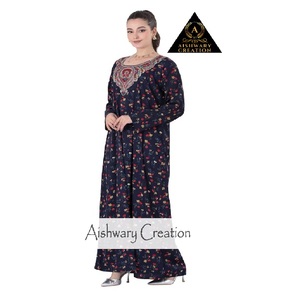 Kaftan Abaya en pur coton pour femmes, coupe ample, imprimé floral, broderie traditionnelle, vêtements islamiques respirants - Product Image 2