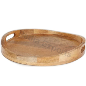 จานไม้ขัดเงาถาดไม้ทรงกลมสำหรับตกแต่งโซฟาพร้อมที่จับด้านข้าง - Product Image 1