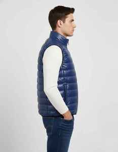 Men's Blue Solid Windproof Quilted Puffer Vest Sleeveless <b>Zip</b>-<b>Up</b> <b>Jacket</b> 100% Polyester Filling Polyester/Nylon Shell Fleece for - Product Image 4