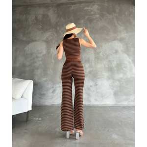 Pantalones a rayas de cintura alta con cintura elástica, pantalones informales transpirables de pierna ancha - Product Image 2