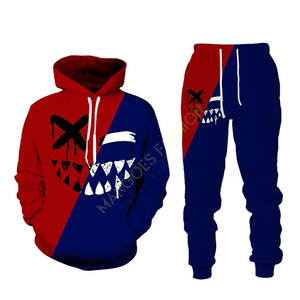 Conjunto de Sudadera con Capucha y Pantalones Deportivos Personalizados para Hombre, Diseño con Parches Desgastados y Pedrería, Traje Deportivo de Poliéster/Algodón - Product Image 1