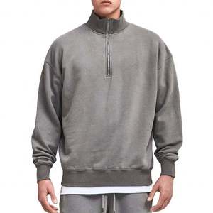 Hot Sale OEM Manufacturer Custom Embroidery Beaded Logo Pullover Men's 100% Cotton Oversized Winter Acid Wash Half Zip - Product Image 1