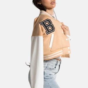 Chaqueta Varsity de Béisbol Personalizada para Hombre, de Invierno, con Mangas de Cuero, Cuello Alto, Parche Bordado con Letras, Estilo Urbano - Product Image 4