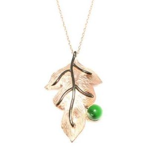Collier en argent sterling 925 avec feuille en zircon vert serti clos, chaîne en platine plaqué rhodium, motif floral en or rose - Product Image 1