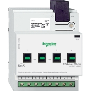 For SCHNEIDER ELECTRIC MTN647595 <b>Light</b> Grey <b>Remote</b> Control <b>Switch</b> Actuator REG-K/4x230/16 with Manual Mode and Current Detection - Product Image 1