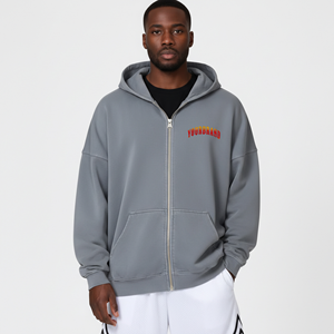 High Quality Cotton Thick Blank Plain Men's Basics <b>Hoodies</b> Heavyweight Oversized Zip up <b>Hoodies</b> No <b>String</b> Custom Logo - Product Image 4