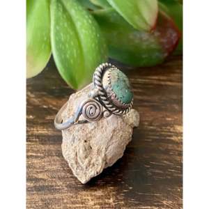 Navajo Handmade <b>Statement</b> <b>Ring</b> Kingman Turquoise & Sterling <b>Silver</b> Size 9.25 Gemstone Inlay for Everyday Wear - Product Image 3