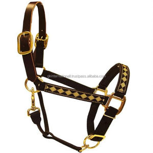 Conception de perles personnalisées fabricant licou de cheval en cuir et cordes de plomb avec finition or rose couronne de luxe à double boucle - Product Image 6