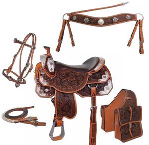 Sier Cuir de vachette véritable English Western Pleasure Show Horse Saddle Tack Accessoires-Assorti Headstall Breast Collar Rein - Product Image 1