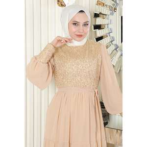 Robe décontractée non tissée, taille empire, style ligne A, détail volanté, simple, taille XL, longueur midi, 100% coton, Mega Merchant - Product Image 2