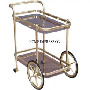 Chariot de service exclusif à 2 niveaux avec cadre en métal plaqué or de haute qualité fabriqué en métal fabriqué par un fournisseur indien à un prix impressionnant - Product Image 5