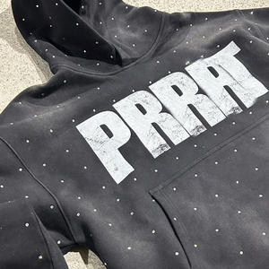 Sudaderas con capucha de diamantes de imitación con diseño ostentoso personalizado para hombre al por mayor sudaderas de lana en relieve con técnica bordada uso en invierno - Product Image 5