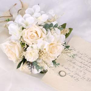 Bouquets <span class=keywords><strong>de</strong></span> mariage pour la mariée, roses artificielles blanches <span class=keywords><strong>champagne</strong></span>, cérémonie <span class=keywords><strong>de</strong></span> mariage, anniversaire, décoration <span class=keywords><strong>de</strong></span> mariage bohème rustique - Product Image 3