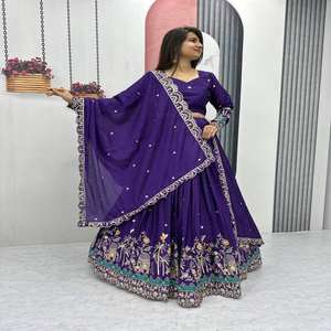 Tissu de Chinon de haute qualité Lehenga Choli avec broderie lourde complexe et tenue de créateur de travail à paillettes pour les femmes vêtements de festival - Product Image 1
