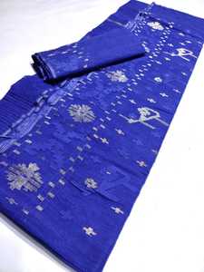 Nueva llegada azul Deshi Dhakai Jamdani Sharee calidad de exportación para mujeres JAMDANI tela rojo verde dorado cielo azul de Bangladesh - Product Image 4