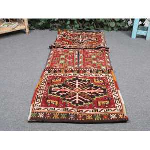 Vintage 1.6x4.5 ft Rug, Kilim Turkish Rug, <b>Red</b> Solid Rug <b>Wool</b> - Product Image 4