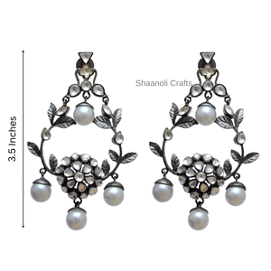 Pendientes Elegantes con Colgante, Chapados en Rodio Negro, Recuerdos de Fiesta, Pendientes Kundan, Joyería de Boda para Mujer, Estilo Haldi Mehndi - Product Image 1