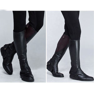 Leather Riding Boots Full-Length Black With Side Zip Closure For Equestrian Use Soft Leather Style <b>Half</b> <b>Chaps</b> for Horse Riders - Product Image 4