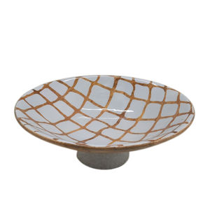 Best Seller mango Marble <b>Wood</b> Round Serving Bowl White and Brown <b>Colour</b> Luxury Design Serving Tray & Serving Plate for Kitchen - Product Image 1