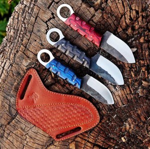 Lote de 3 Cuchillos Utilitarios de Hoja Fija de Grado Industrial Hechos a Mano, Acero 12c27, Mango de Madera Pakka, Espiga Completa, para Camping y Caza - Product Image 4