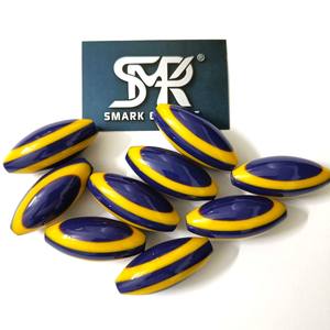 Perles ovales en résine rayées jaune et bleu, écologiques, pour la création de bijoux, finition lisse pour collier, bracelet, art DIY - Product Image 2