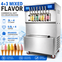 Machine à crème glacée molle verticale 4+3 saveurs mélangées, 7 saveurs, haute production, usage commercial