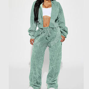 Sweat à capuche délavé et pantalon de jogging vintage ensemble vêtements quotidiens pour femmes survêtement délavé à l'acide ensemble de survêtement pour femmes à la mode - Product Image 1