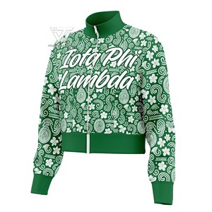 Greek Iota Phi Lambda Sorority Clothing Ready To Ship African Themed 100% Polyester Embroidered Zip Up Crop Jacket - Product Image 1