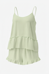 Ensemble de pyjama pour femmes en tricot côtelé avec volants à l'ourlet, short et haut de pyjama léger et respirant, vêtements de détente - Product Image 6