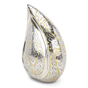 Urne funéraire faite à la main avec motif gravé Fabricant d'urnes pour adultes en émail blanc de l'Inde Urne funéraire en métal pour adultes - Product Image 3