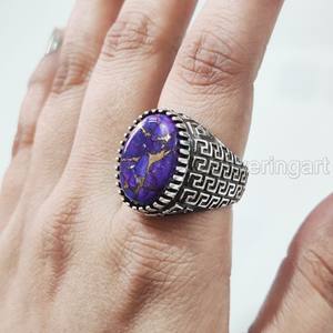 Exportation de bague pour hommes naturel violet cuivre turquoise pierre précieuse décembre bague de naissance arabe bijoux fins bague en argent sterling 925 - Product Image 3