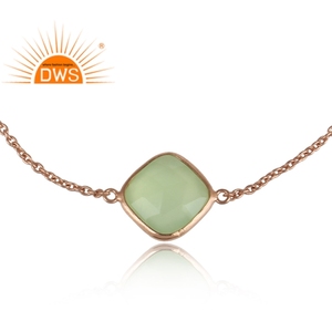Venta caliente plata esterlina chapado en oro rosa Natural Prehnita Calcedonia pulsera de piedras preciosas Demi joyería fina para mujeres regalo para - Product Image 3