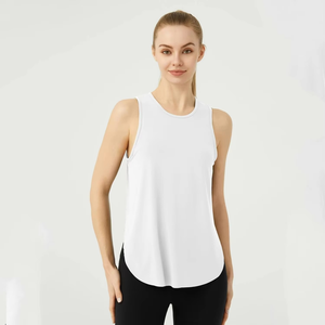 Custom Printed Reversible Fitted Spandex/Polyester Women's <b>Yoga</b> Fitness Workout <b>T</b>-<b>Shirt</b> Breathable Sleeveless - Product Image 4