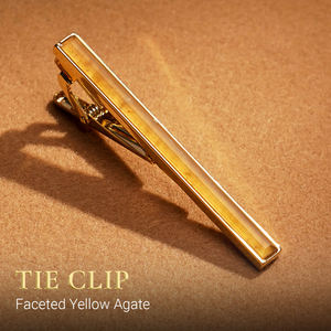 [Tinh Vu Collection] Clip de Corbata de Lujo para Hombre, Chapado en Oro de 18K - Piedra Preciosa de Ágata Amarilla Facetada Fengshui (KCVDAVAG003) - Vietnam - Product Image 1