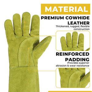 WELDING GLOVES of COW SPLIT LEATHER Textured Tear-Resistant & Breathable Customizable Length for Welding Work - Product Image 2