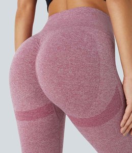 New Wholesale High Waisted Women's Solid Color Yoga <b>Leggings</b> Full Length Seamless Elastic Waist Sport Pants <b>Pink</b> - Product Image 6