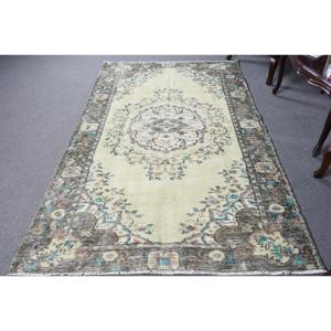 Alfombra de 4.8x7.8 pies, Alfombra Turca Vintage, Alfombra de Lana con Rayas Azules - Product Image 1