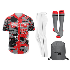 Ensemble d'uniformes de baseball personnalisés pour écoles, maillots et pantalons sublimés, fournisseur en gros, uniformes de baseball personnalisés imprimés camouflage - Product Image 1